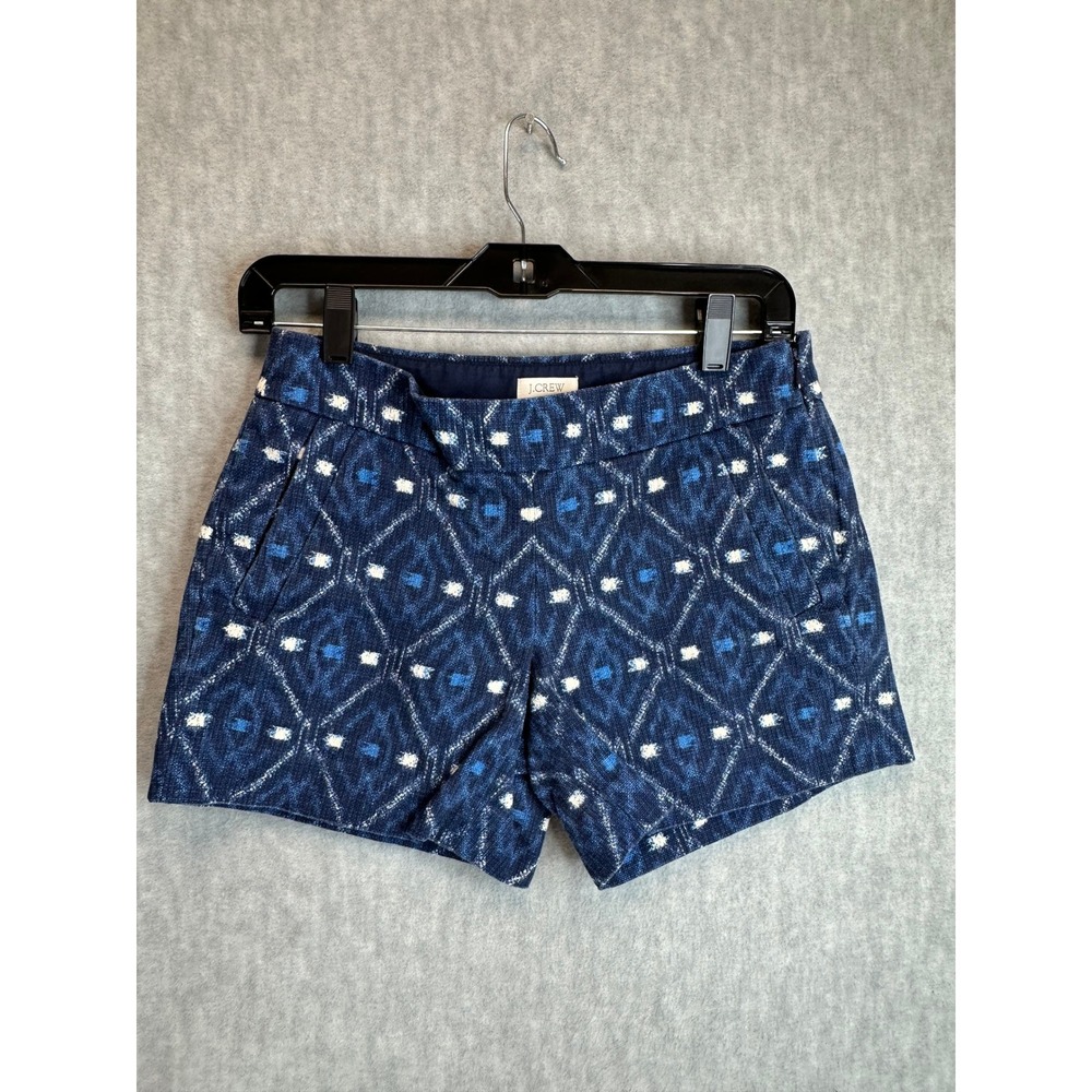 J.Crew Ikat Diamond Shorts Womens Sz 0 Blue Cotton Geometric C0718